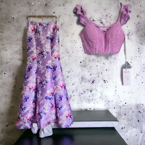 NWT ELLIE WILDE 2 By MON CHERI ( 6 ) White Iris 2 Pc. Floral Prom Forma… - Picture 2 of 7